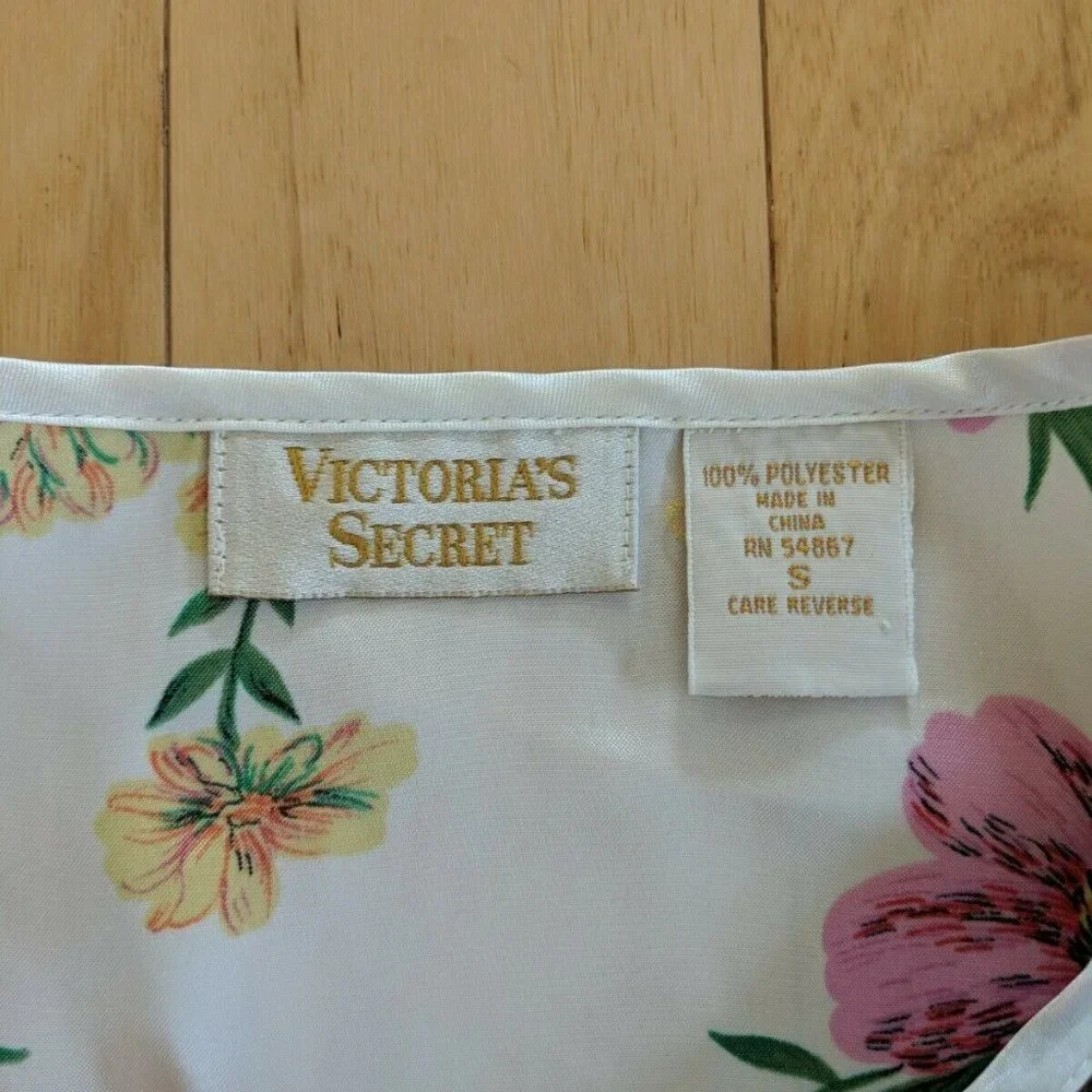 Vintage Victoria's Secret Gold Label Nightgown Floral Print White Short Sleeve S